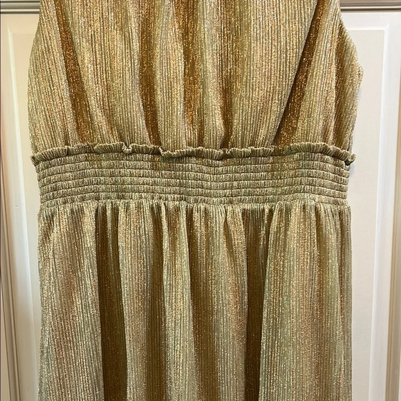 Draper James RSVP Gold Glitter Ruched Ruffle Sleeveless Mini Dress - Size XXL - Picture 3 of 15